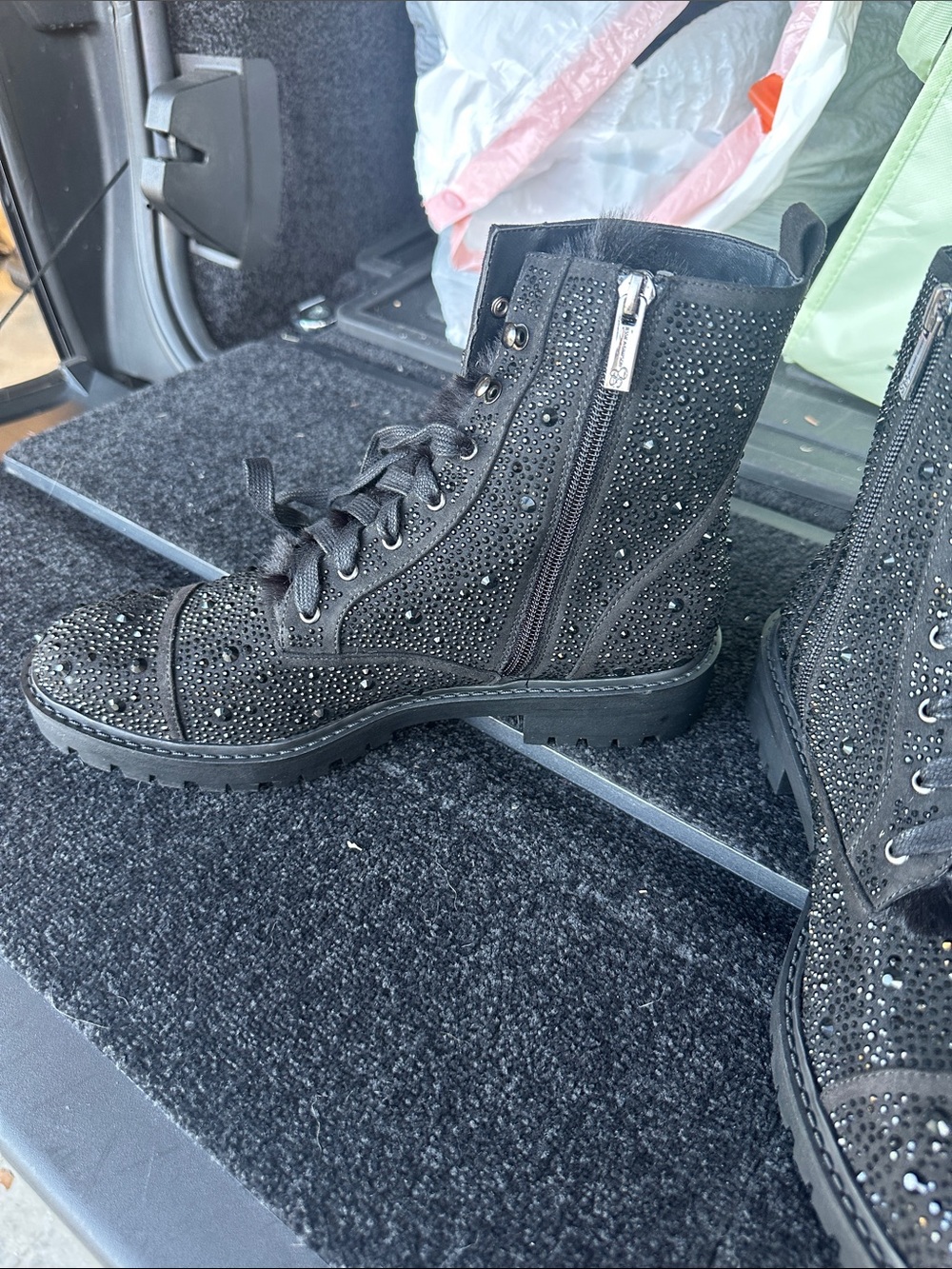 Jessica Simpson Black Crystal Lace-Up Ankle Boots - Picture 3 of 5